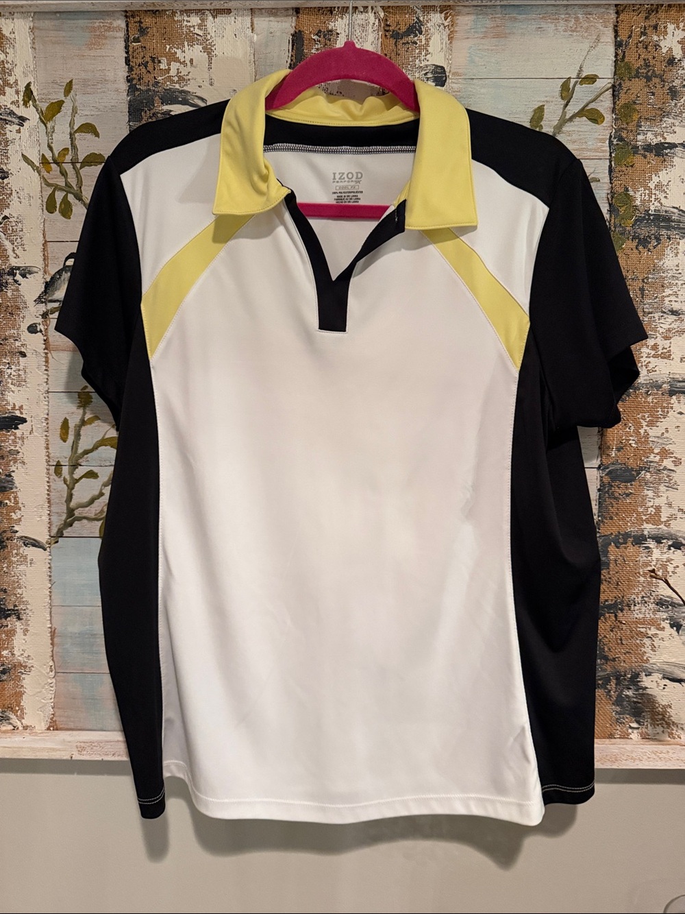 Izod Women’s White, Black & Yellow Sport Polo